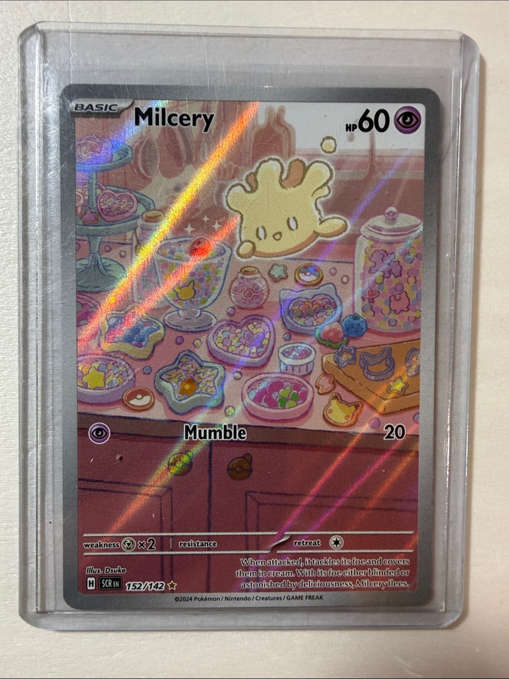 Pokemon Milcery Holographic Card - Pink, Yellow